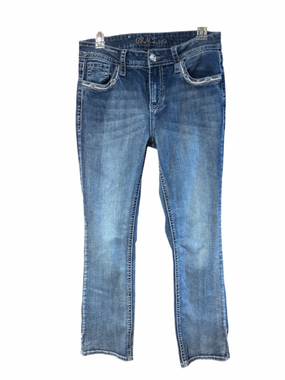 Grace In La Embroidered Cross Bootcut Jeans